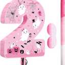 Nezyo Halloween Number 2 Piata Pink White Pull String 2nd Birthday Piata with Bat Stick Blindfold for Birthday Anniversary Celebration Halloween Party Decorations Supplies