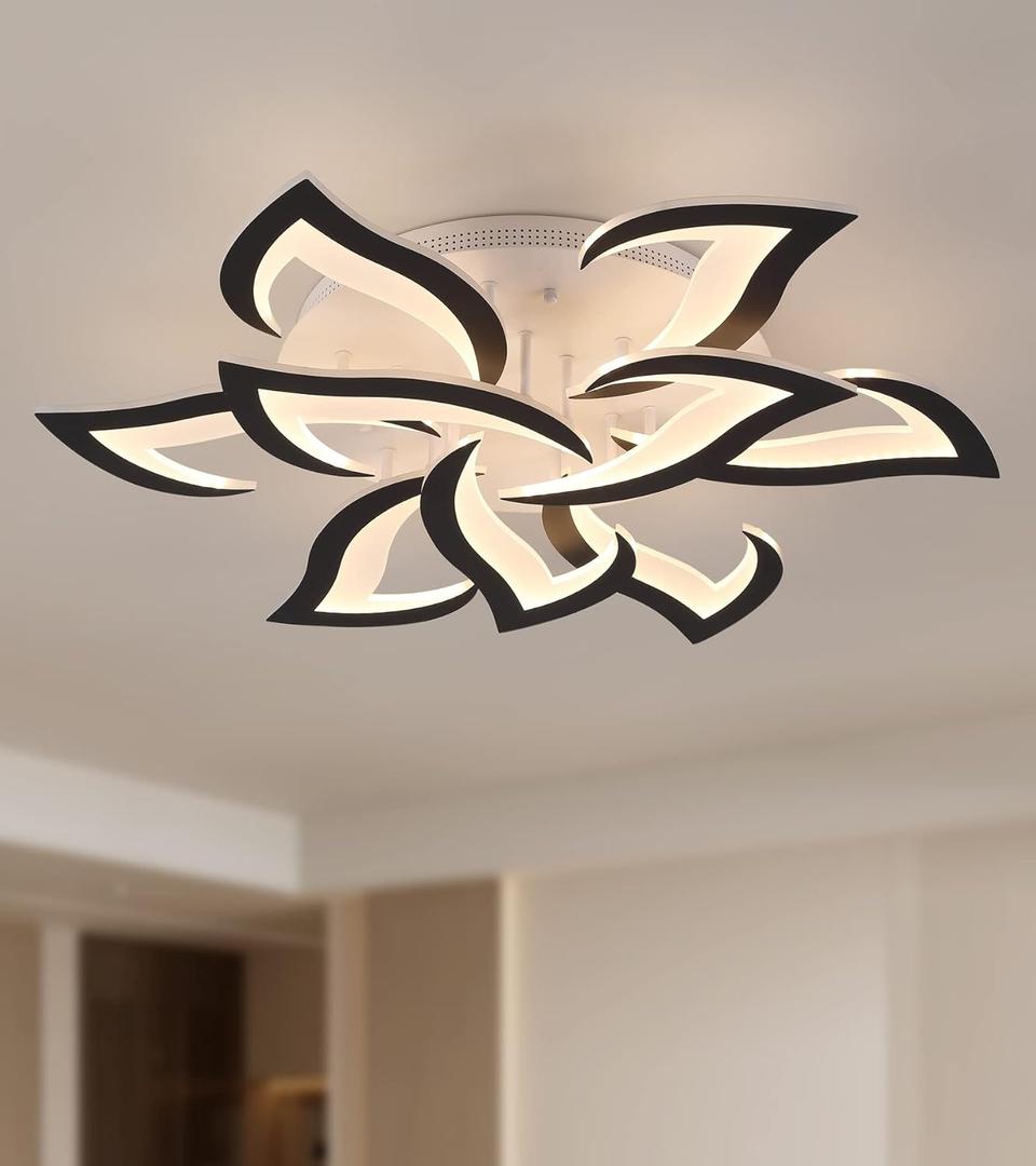 Ceiling Light Fixture Modern Black LED Flower Light Fixtures Ceiling Mount with Remote Control for Living Room, Bedroom, Kitchen, Dimmable W31.5