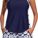 Yonique Women Tankini Swimsuit with Shorts - Tummy Control Two Piece Bathing Suit Swimwear with Sporty Pockets (M)