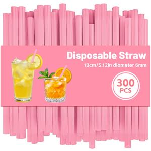 300 Pack Pink Cocktail Straws 5.12inch Short Straws for Drinks, 0.24inch Diameter Disposable Plastic Straws for Boba, Coffee, Milkshakes,Perfect for Bar, Party, Daily Use.(Pink)