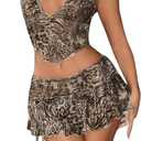 SOLY HUX Women's Y2k Skirt Sets 2 Piece Outfits Leopard Halter Crop Tops and Ruffle Layered Mini Skirt Set (Medium, Multicoloured Cheetah)