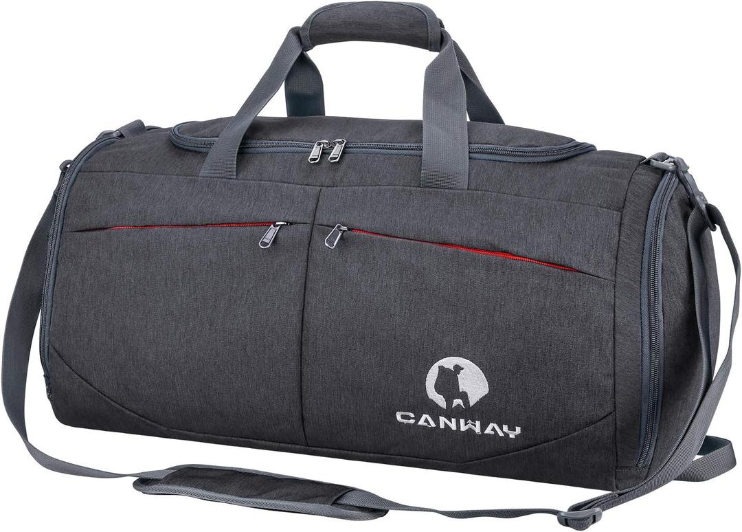 Canway Sports Gym Bag, Travel Duffel bag with Wet Pocket & Shoes Compartment for men women, 45L, Lightweight (black)