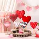 Wenqik 7 Pcs Valentines Day Decorations Flocked Heart Table Decor Velvet Heart Wooden Sign Tall Standing Love Tabletop Centerpieces Valentines Day Decor for Home Table Shelf Tiered Tray Indoor