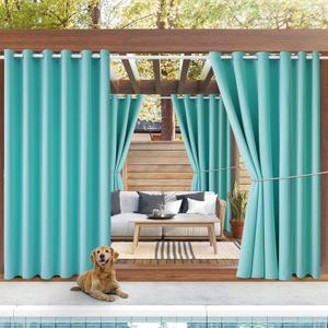 DIVA EN CAMINO DEC Outdoor Patio Curtain Waterproof Darkening Thermal Insulated Indoor Curtains for Bedroom, Porch, Living Room, Pergola, Cabana, W84 x L95, Teal Blue, Set of 2 Panels