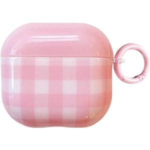 for Apple Airpods 4 Case with Keychain,Aesthetic Pink Checkered Airpods 4th Generation (2024) Protective Cover,Compatible with MagSafe,Gift for Girl Men Women - Pink White Grids