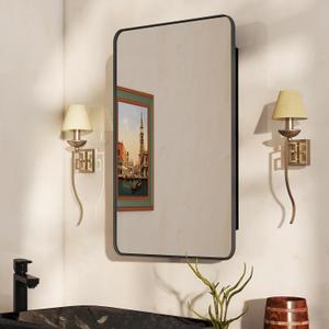 16x27.5 Medicine Cabinet with Mirror, Fully Assembled Recessed or Wall-Mounted Bathroom Mirrored Cabinet with Adjustable Storage Shelves for Vanity, Metal, Black