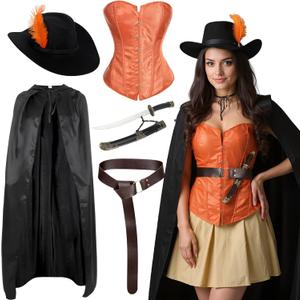 Mepase 6 pcs Halloween Cat in Boots Costume for Women with Hat Sword Leather Belt Bustier Corset Top Cape for Cosplay (Medium)