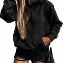 SHEWIN Women's Casual Hoodies Long Sleeve Solid Lightweight Pullover Tops Loose Sweatshirt with Pocket (Medium, 1 Black)