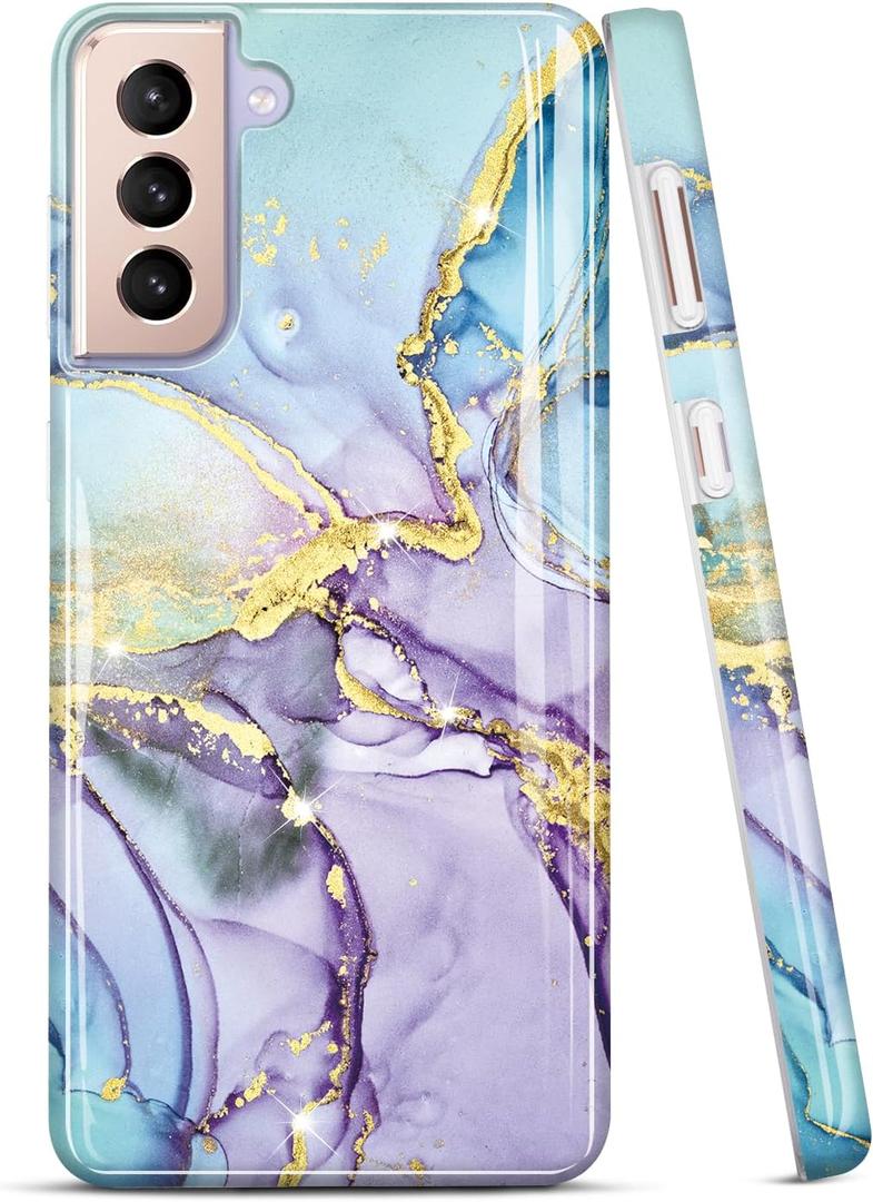 JIAXIUFEN Galaxy S21 Case Gold Sparkle Glitter Marble Slim Shockproof TPU Soft Rubber Silicone Cover Phone Case for Samsung Galaxy S21 5G 6.2 inch Purple Blue