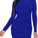 Mokoru Women's Sexy Basic Elegant Long Sleeve Ruched Bodycon Club Party Mini Dress (Medium, Royal Blue)