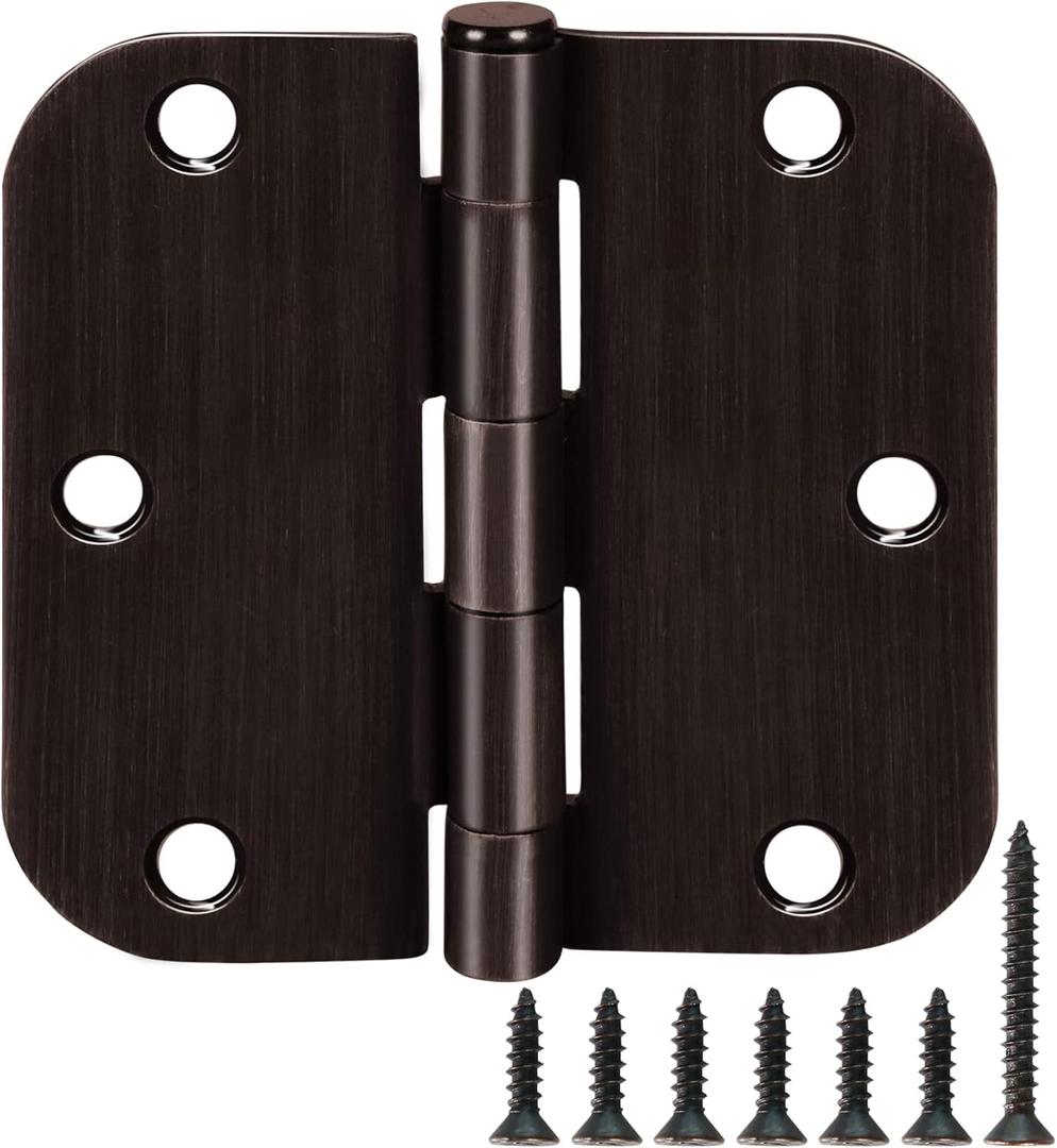 18 Pack Oil Rubbed Bronze Door Hinges 3.5" x 3 1/2 Inch Black Brushed Interior Hinge Rounded 5/8" Radius Corner 3 "Iron Residential Standard Bedroom Bifold Single Double Doors Hardware Kit