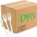 Plasticpro Cutlery Plastic Forks Medium Weight Disposable Silverware (White,1000 Forks)