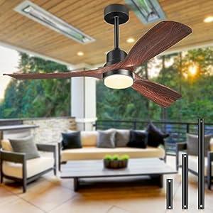 Forrovenco Ceiling Fans with Lights and Remote, 52 Inch Outdoor Ceiling Fan for Patios with Light 3 Downrods, 3 Blades Modern Ceiling Fan Noiseless Reversible DC Motor, Wood Fan for Farmhouse