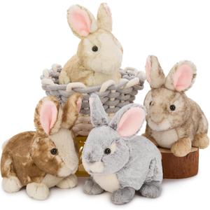 Tezituor 4 Pcs Realistic Rabbit Stuffed Animals Set, 9 Inch Big Stuffed Baby Bunny Plush Toy for Party Christmas Decoration, Cute Fluffy Plush Bunny Rabbit Bulk Gift for Boys Girls