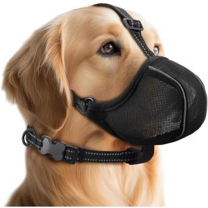 Dog Muzzle - Soft Breathable Mesh Nylon Adjustable Muzzle for Small Medium Large Dogs Prevents Chewing,Biting & Scavenging | Allows Panting, Drinking & Grooming | Secure Collar Strap Design(Black XXL)