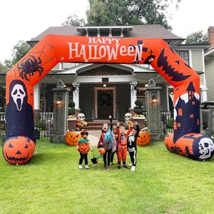 20ft Halloween Inflatable Archway with 250W Blower, Hexagon Inflatable Arch for Outdoor Decoration, Halloween Party, Lawn Garden (Orange)