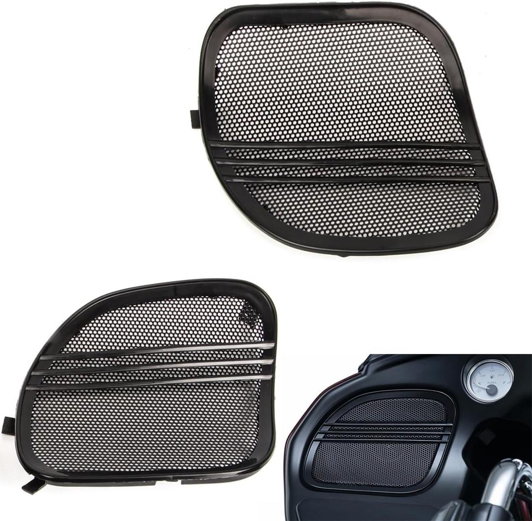 Motorcycle Front Speaker Grills Cover with Tri-Line Trim for Harley Road Glide CVO FLTRXS FLTRU FLTRX (2015 2016 2017 2018 2019 2020 2021 2022 2023) (Set of 2 Black)