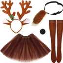Silkfly 5 Pieces Deer Costume Reindeer Antlers Headband Deer Tail Nose Tutu Skirt Socks Horns Headpiece for Adult Mardi Gras Party Holiday Cosplay Accessories Black