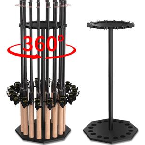 Fishing Rod Holder Wood, Holds Up to 16 Rods or Combos, 360 Spinning Fishing Pole Holder for Garage, Fishing Gear Storage Organization, Fishing Accessories, Ideal Fishing Buddy Gift