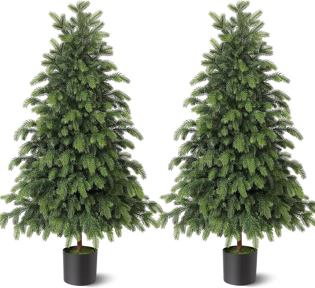 2Pcs 4FT Artificial Norfolk Pine Christmas Potted Trees for Porch Decor