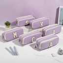 Pencil Case for Girls Women, Initial Pencil Pouch with Zipper, Cute Pencil Bag for School Supplies, Aesthetic Pen Case Box for Kids Teen Girls - C(Purple)