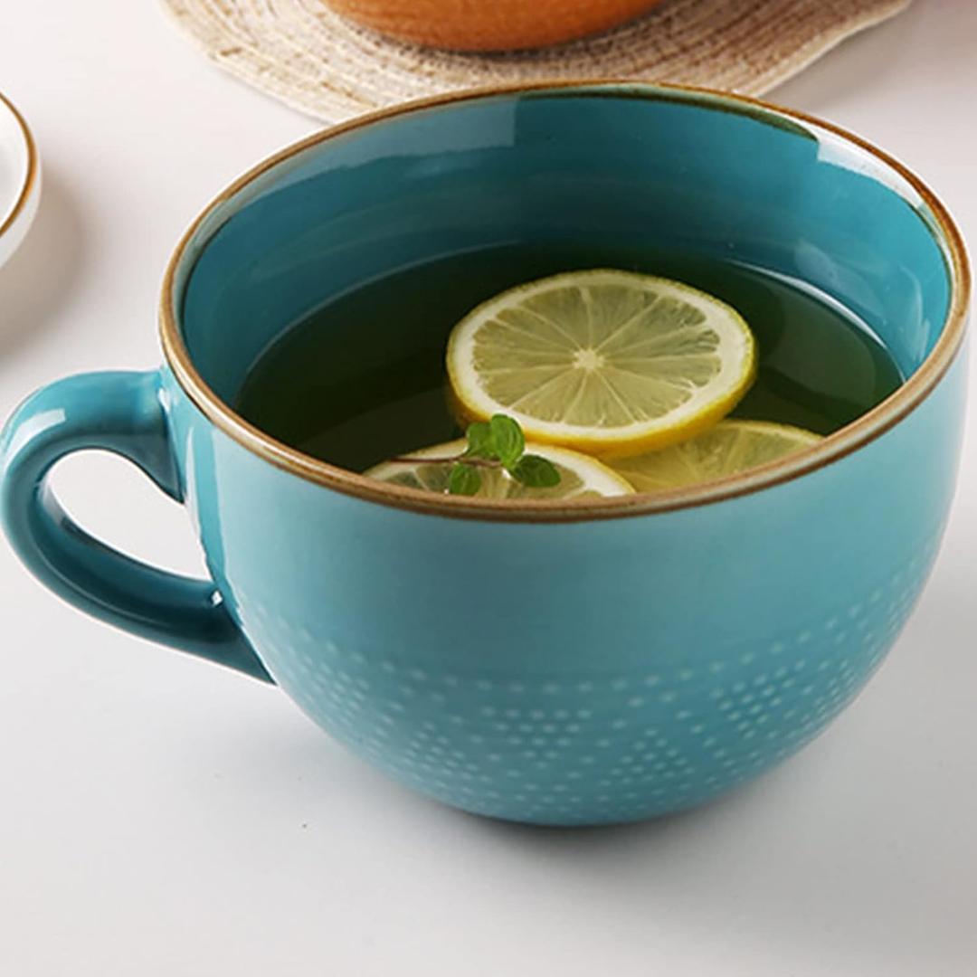 Oversized Coffee Mug Soup Bowls with Handles Big Ceramic Mug XXL Cereal Large Tea Cup 700 ML Porcelain (Blue Large Cup 24 oz)