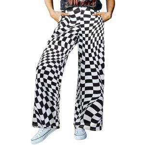 IWOLLENCE Women's Casual Loose Checkered Wide Leg Pants High Waist Straight Lounge Y2K Gingham Trousers Summer XXL