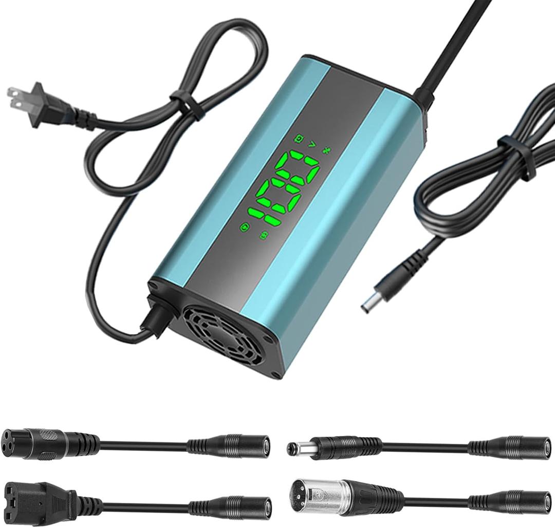 54.6V 2A Electric Scooter Charger with LED Charging Display (1-100%), for Hoverboard with 5 Connectors, Universal Charger for All 48V Lithium Batteries, for N-inebot, Kugoo (Blue