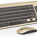 Wireless Keyboard and Mouse Ultra Slim Combo, TopMate 2.4G Silent Compact USB 2400DPI Mouse and Scissor Switch Keyboard Set with Cover, Batteries Included, for PC/Laptop/Windows/Mac - Gold Black