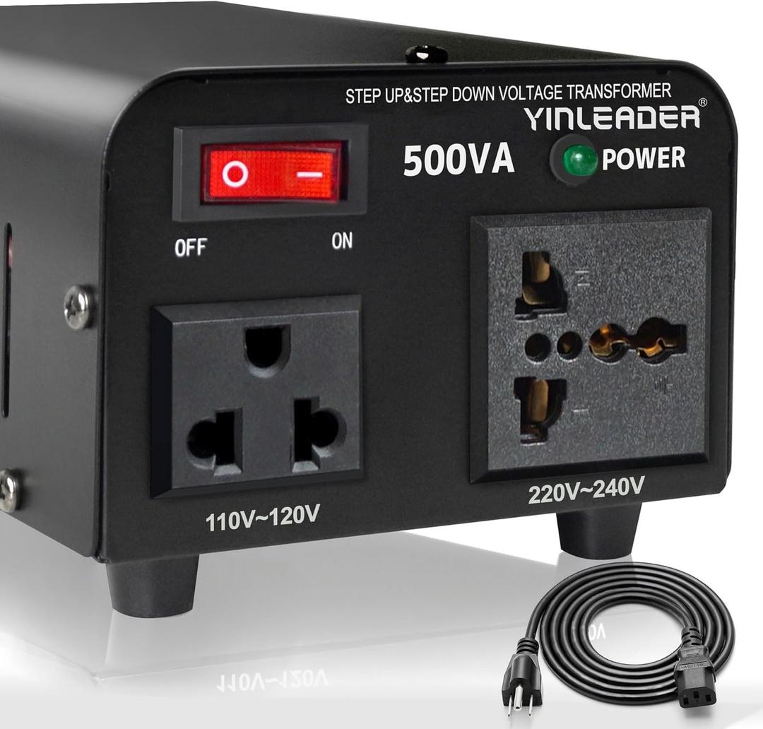 Yinleader 500W Voltage Transformer Power Converter(110V to 220V, 220V to 110V) Step Up/Down Converter 110/120 Volt - 220/240 Volt w/US Power Cord [300W Continuous Power]