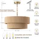 18.1" Rattan Chandelier, 2-Tier Boho Rattan Pendant Ceiling Light Fixture, 5-Light E12 Dimmable Modern Ceiling Light Fixtures for Dining Room, Kitchen Island, Living Room(Brown)