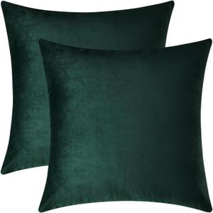 Mixhug Decorative Throw Pillow Covers, Velvet Cushion Covers, Solid Throw Pillow Cases for Couch and Bed, Dark Green, 16 x 16 Inches, Set of 2