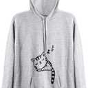 Women Teen Girls Hoodie Sweatshirt With Cute Cat Ear and Sleeping Cat Printed Pullover (Gray, M)