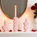 WDS WONDROUS Taper Candle Holder Set of 3 - Valentine's Day Candlestick Holders Wedding Decor, Pink Heart Ceramic Candle Sticks Holders for Table Farmhouse Decor Romantic Housewarming Gift