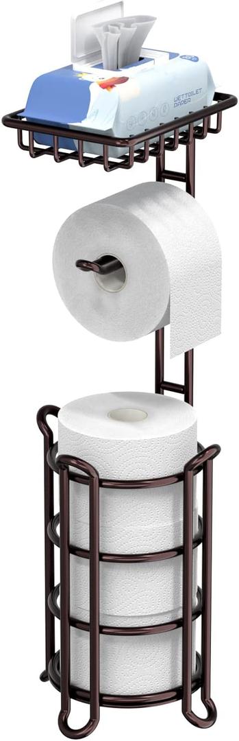 Toilet Paper Holder Stand Tissue Paper Roll Dispenser with Shelf for Bathroom Storage Holds Reserve Mega Rolls-Bronze Toilet Paper Holder Stand Tissue Paper Roll Dispenser with Shelf for Bathroom Storage Holds Reserve Mega Rolls-Bronze