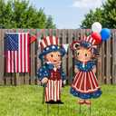 4th of July Decorations Outdoor, Patriotic Boy Girl Metal Yard Signs with Stakes, Independence Day,250th Years America Anniversary Decorative Signs for Garden Lawn Pathway Patio Outside Party Supplies