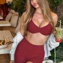 YEOREO Hidden Scrunch Workout Shorts Vision Women Seamless Gym Shorts High Waist Yoga Shorts (Red, M)