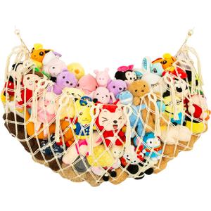 Stuffed Animal Net or Hammock XL for Flat Wall Mounted Handmade Macrame Toy Display Hanging Plush Toy Net for Stuff Animal Storage(Cream)