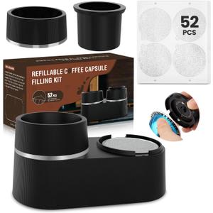 Pro Mael Reusable Pods Kit for Nespresso Vertuo, Refillable Coffee Pods with 52 Pcs Aluminum Foil Lids for VertuoLine Capsules, Compatible for VertuoPlus Espresso Machine (Pods not included)