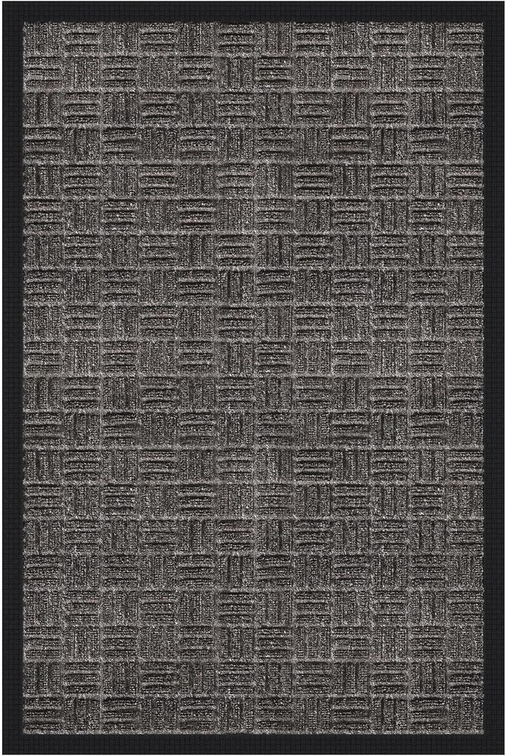 Ottomanson Scraper Doormat Indoor Outdoor Entry Rug with Rubber Backing & Dirt-Trapping Polyester Pile, Non-Slip Front Door Mat for Mud & Pet Traffic 24" x 36", Charcoal