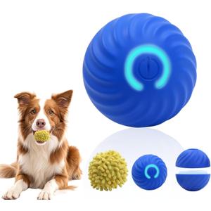 Interactive Dog Ball Toys - Smart Electric Dog Toys to Keep Them Busy with 2 Cover, Automatic Rolling and Jumping Pet Balls Ball for Dogs - Cats, Pet Interactive Toy Balls - Rechargeable, Blue