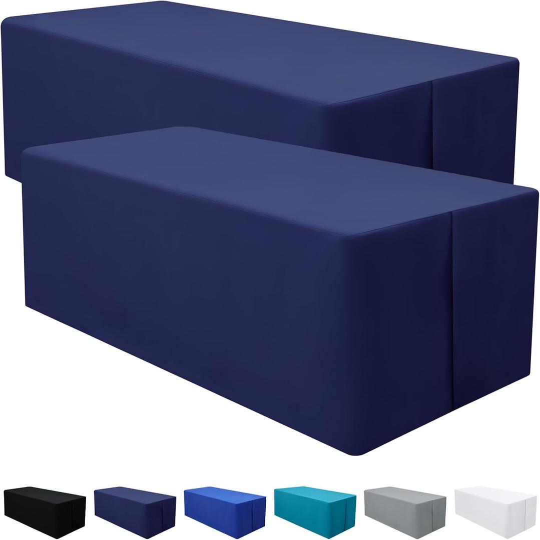 homing 2 Packs Rectangle Fitted Tablecloth, Washable Fabric Table Cloth for 6 Foot Tables, Water Resistant Table Cover for Party, Trade Show, Outdoor and Indoor (Navy Blue, 30" x 72")