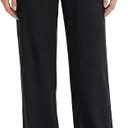 Cotton Linen Pants for Women Casual Wide Leg Trousers with Pockets | High Waist, Drawstring Elastic Waist, Palazzo Pants, Lightweight Lounge, Work Lounge Pant Beach Vacation (Black, XL)