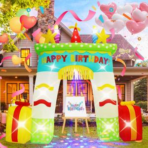 HZGDEJTG 11FT Birthday Arch, Built-in LED Lights and Colorful Rotating Lights, Suitable for Indoor and Outdoor, Garden, Lawn Birthday Inflatable Decoration