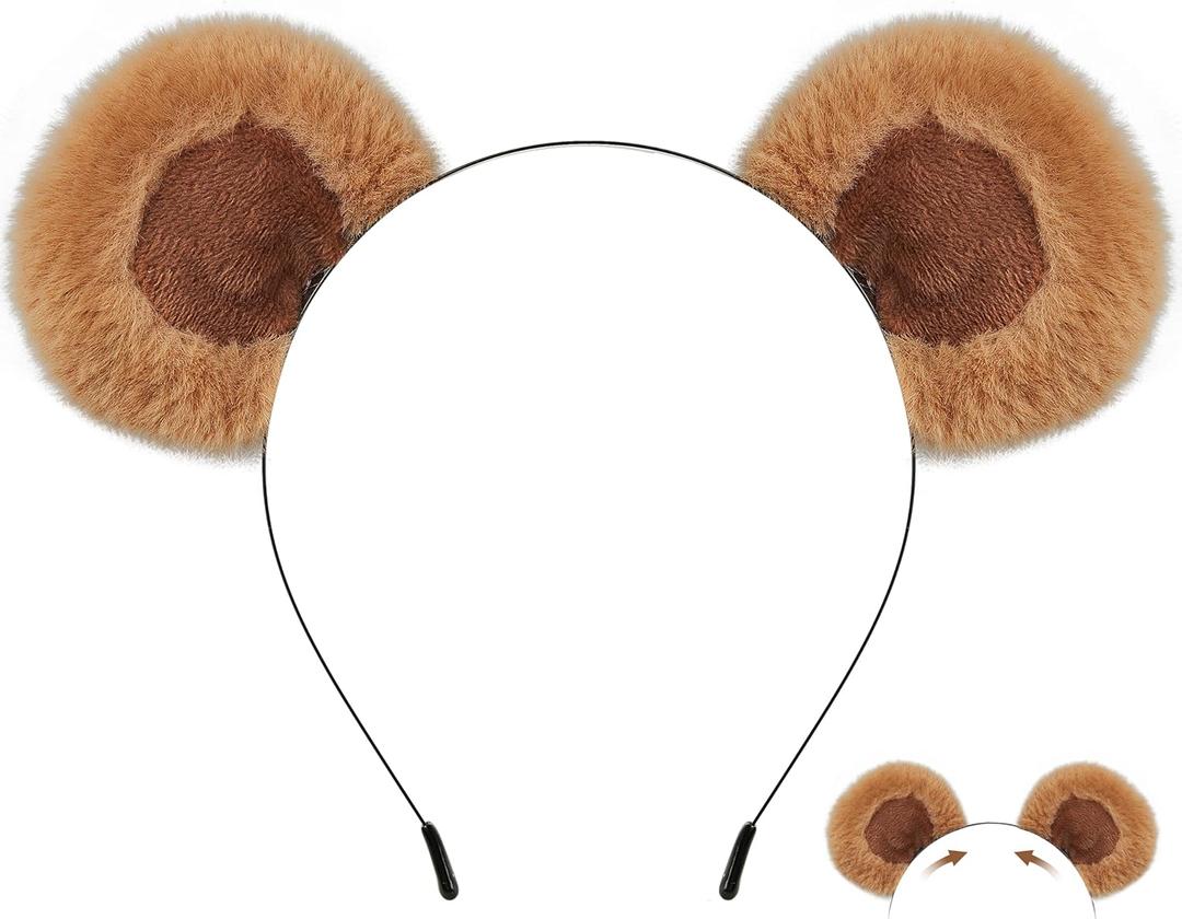 Spooktacular Creations Bear Ear Headband for Adults Kids, Brown Movable Headwears for Halloween Bear Costume Accessories, Soft Toddler Animal Ear for Women Washing Face Cosplay Party