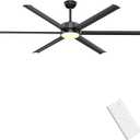 Ohniyou 72 Inch Large Industrial Ceiling Fan with Lights Remote Control, Black Big Ceiling Fan with 6 Metal Blades, 6-speed Quiet DC Motor for Outdoor Patios Shop Living Room Garage