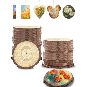 79Pcs 1.2"-3.1" Wood Slices for Crafts, Predrilled with Hole Wood Ornaments for Crafts, Wood Slice Ornaments for DIY Crafts, Arts, Coaster, Christmas Deco, Rustic Wedding Decoration