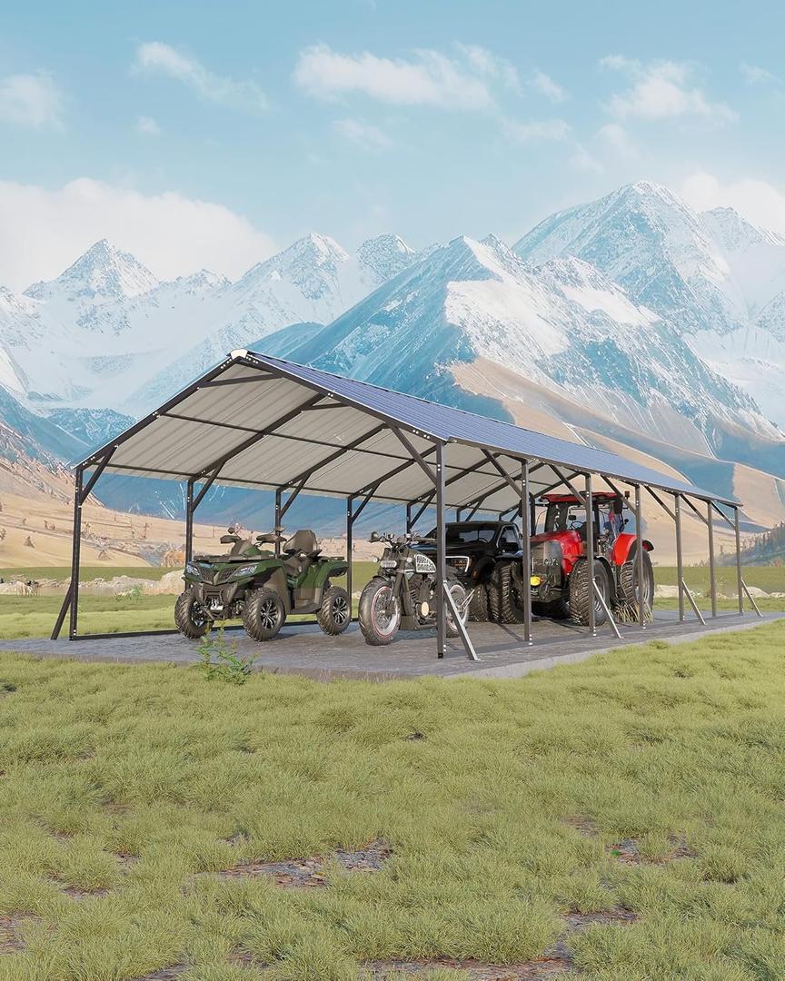 GarveeLife 20'X30'x12' Metal Carport for Multiple Vehicles, Heavy Duty Steel Car Ports, Vertical Roof Design, for All-Weather, for Full-Size Pickup Trucks, Boats, and Tractors (Gray)