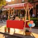 Market Stall Frame Carts Width 59" Outdoor Pine Wood Street Food Vendor Cart with Canopy Folding Vendor Stall Cart with Wheels for Beaches or Festivals (Red)
