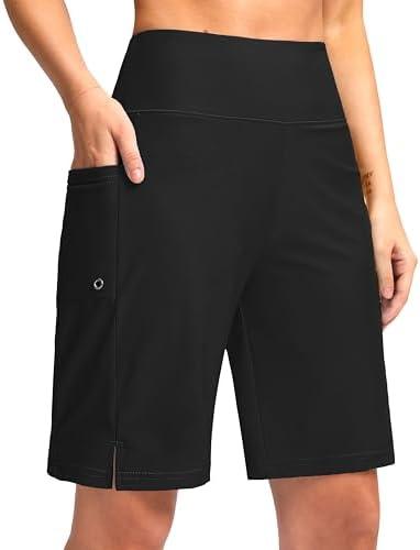 G Gradual Women's 9" Long Swim Board Shorts with Pockets High Waisted Knee Length Beach Swimming Shorts for Women with Liner Size L
